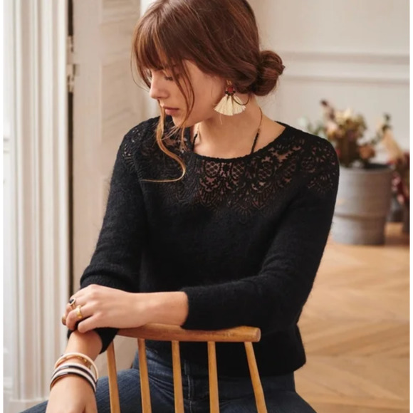 Sezane Sweaters - Sezane Grace Black Mohair Lace Jumper Sweater Size Small